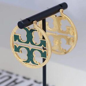 Tory Burch gold and green earrings